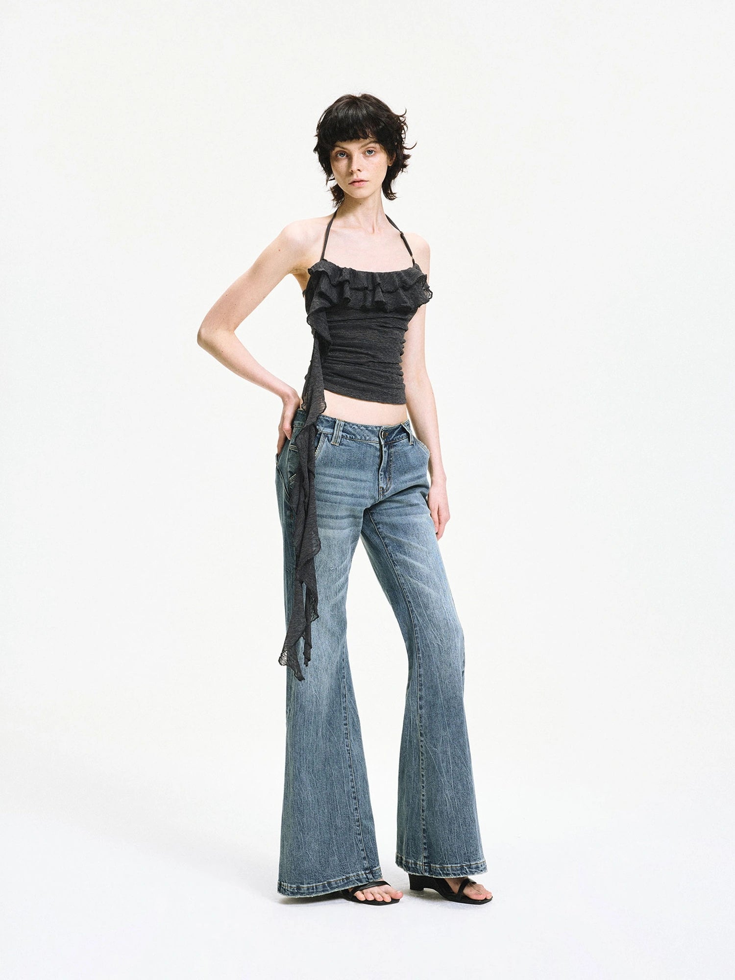 kvkv Double Layer Lace Tie Adjustable Halter Top