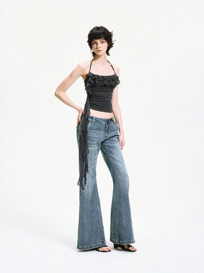 kvkv Double Layer Lace Tie Adjustable Halter Top