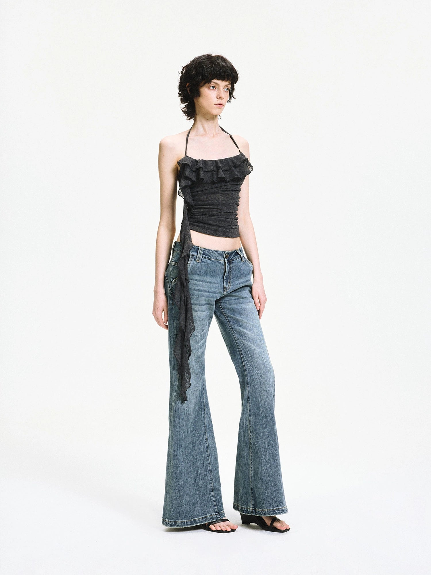 kvkv Double Layer Lace Tie Adjustable Halter Top