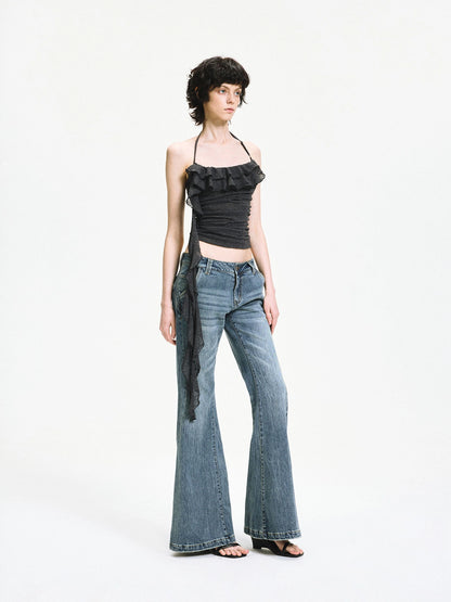 kvkv Double Layer Lace Tie Adjustable Halter Top