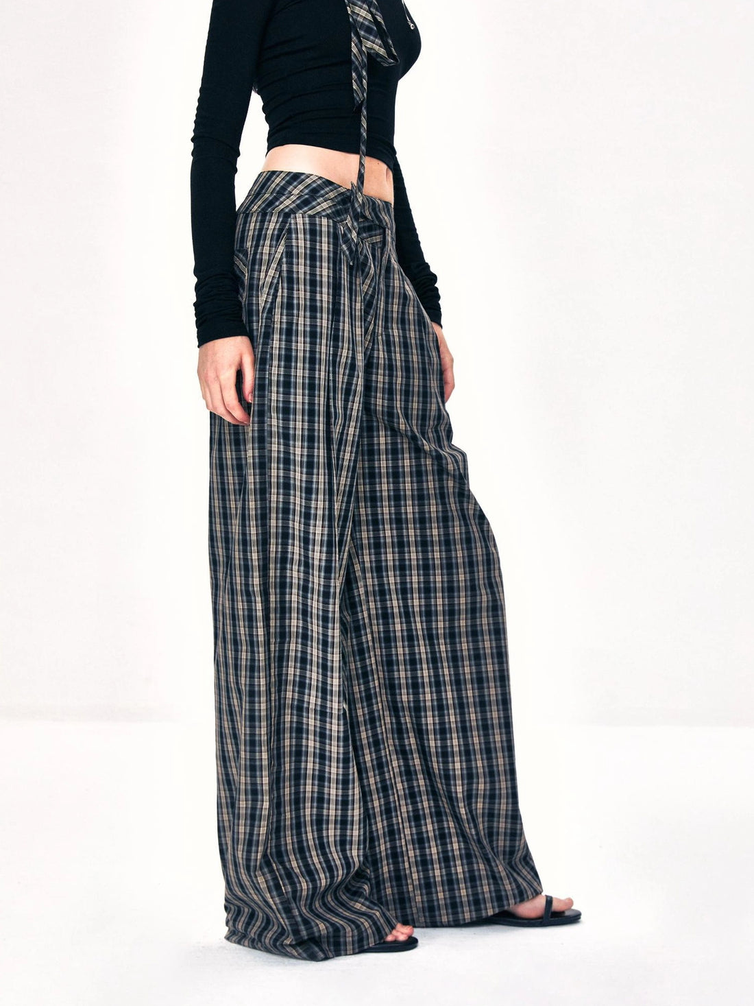 kvkv Double Layer Waistband Checkered Trousers