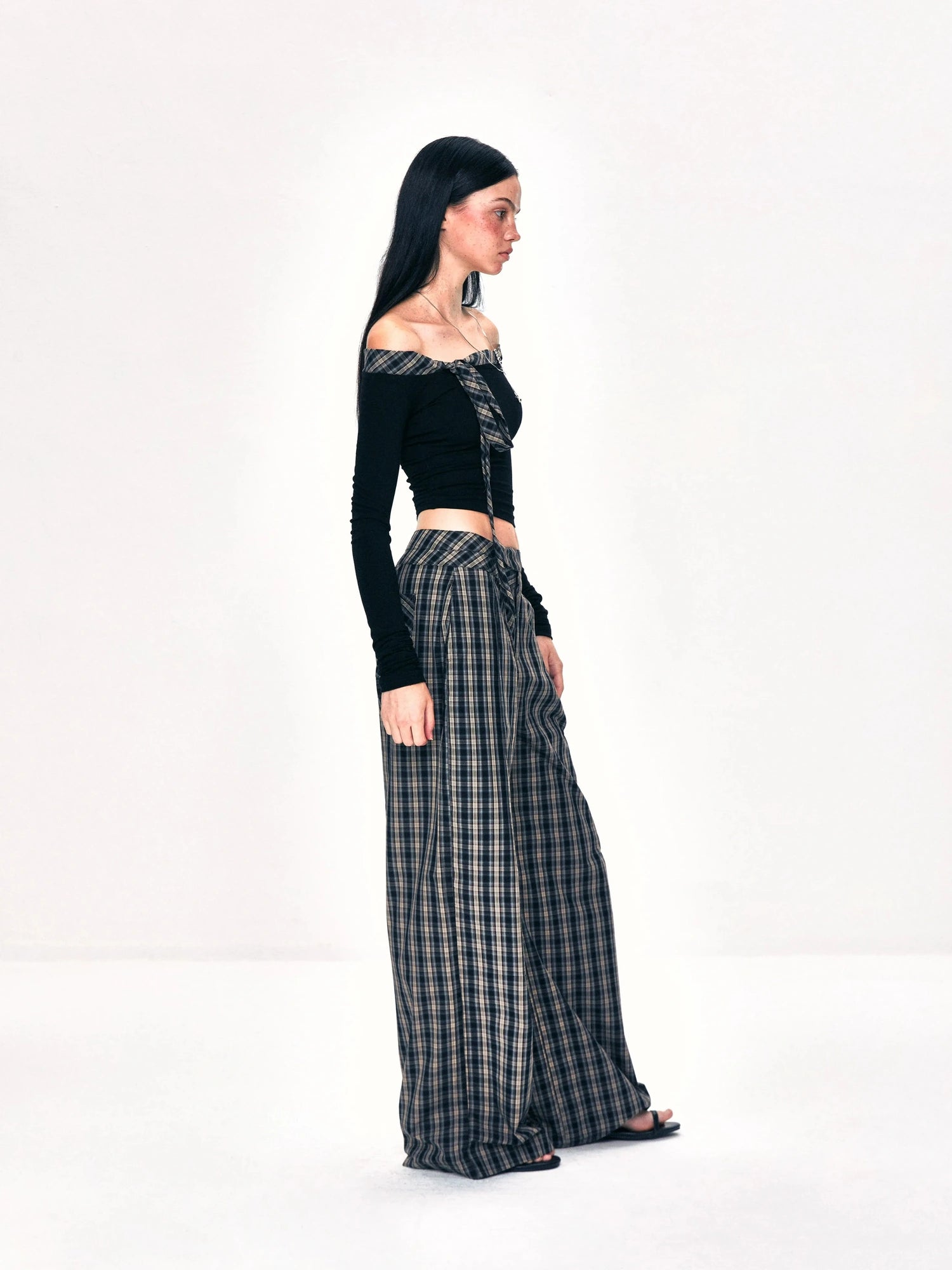 kvkv Double Layer Waistband Checkered Trousers
