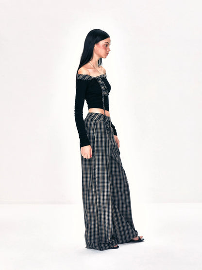 kvkv Double Layer Waistband Checkered Trousers