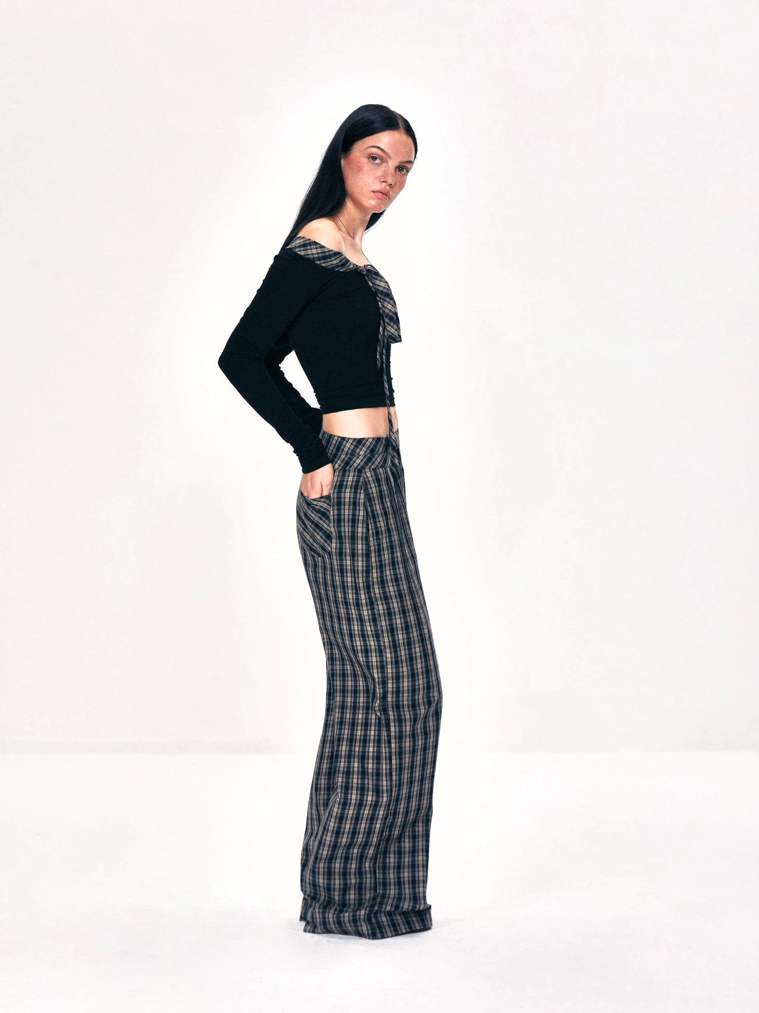 kvkv Double Layer Waistband Checkered Trousers