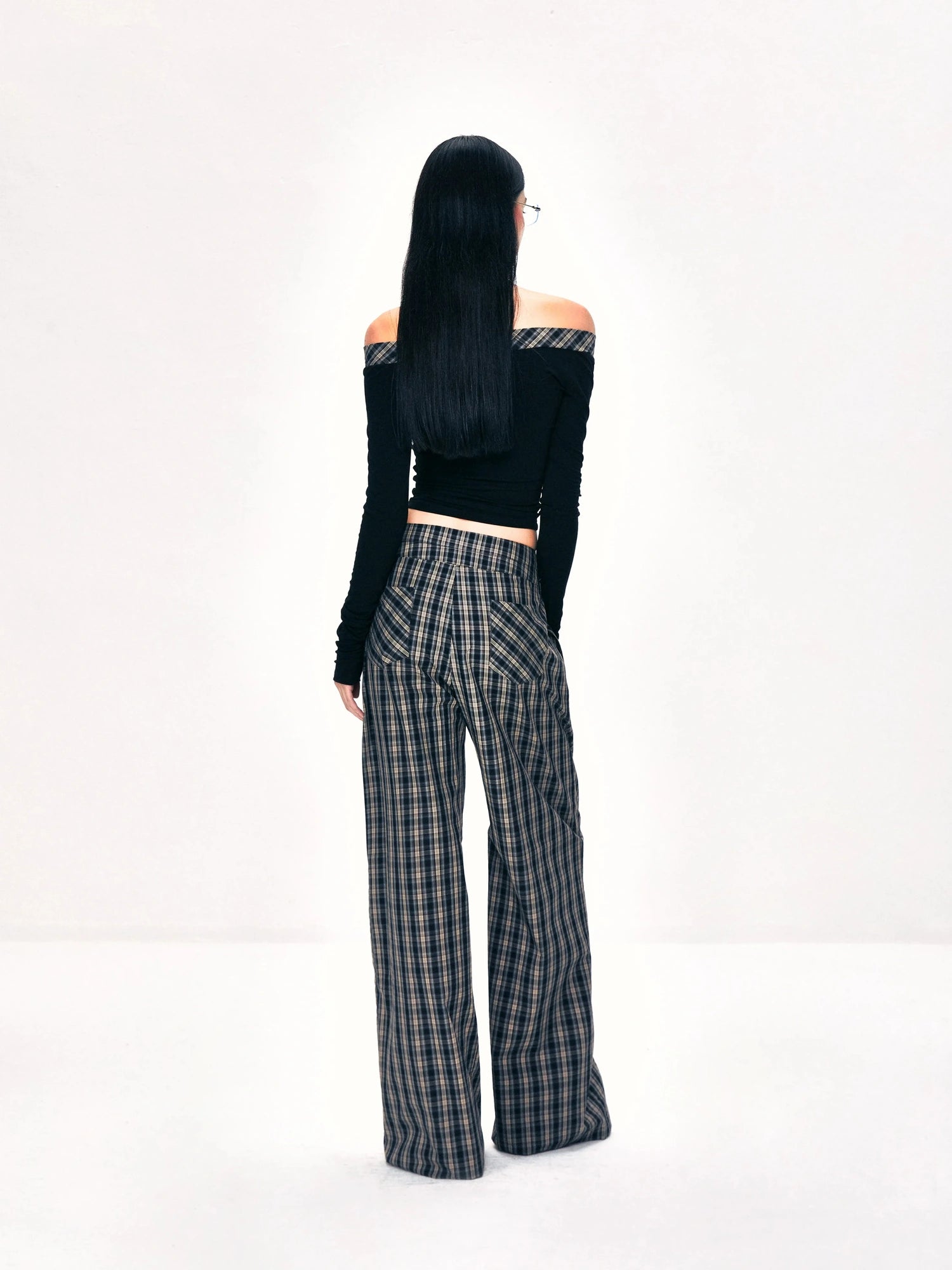 kvkv Double Layer Waistband Checkered Trousers