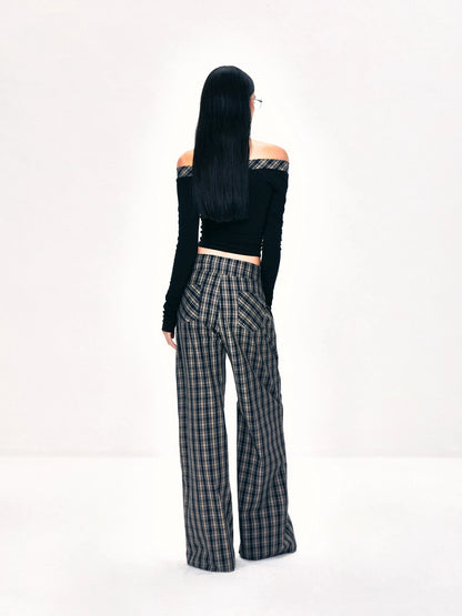 kvkv Double Layer Waistband Checkered Trousers