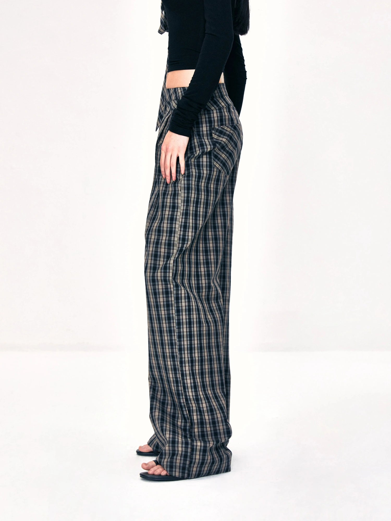 kvkv Double Layer Waistband Checkered Trousers