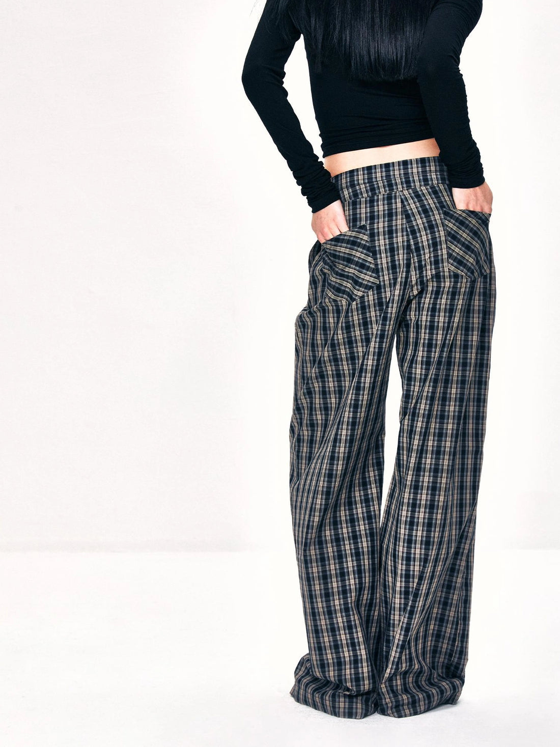 kvkv Double Layer Waistband Checkered Trousers