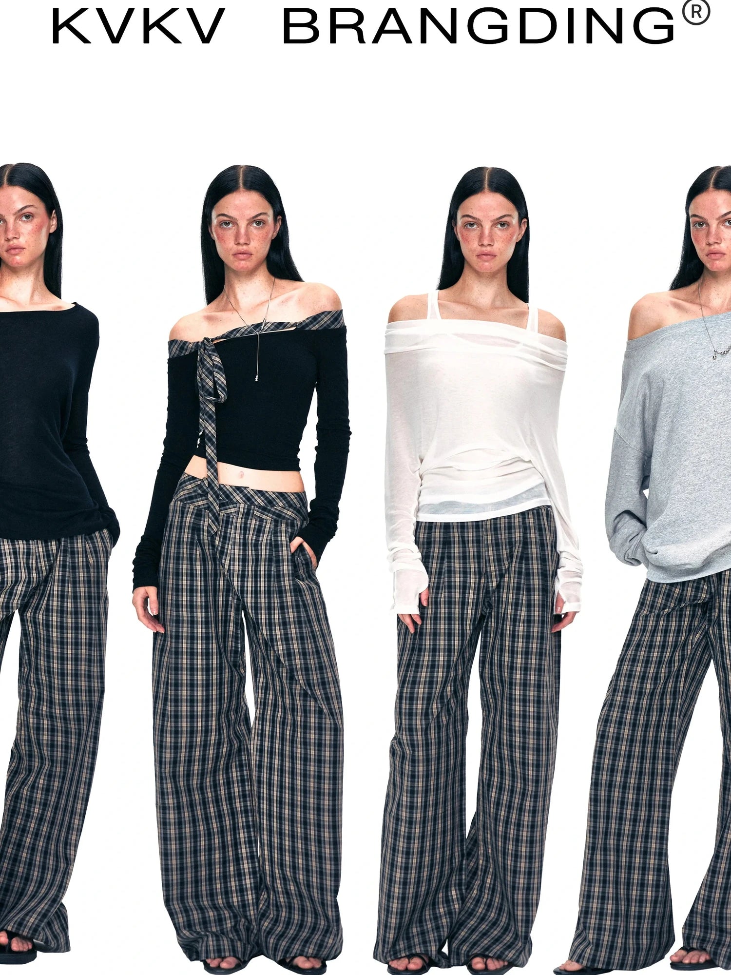 kvkv Double Layer Waistband Checkered Trousers