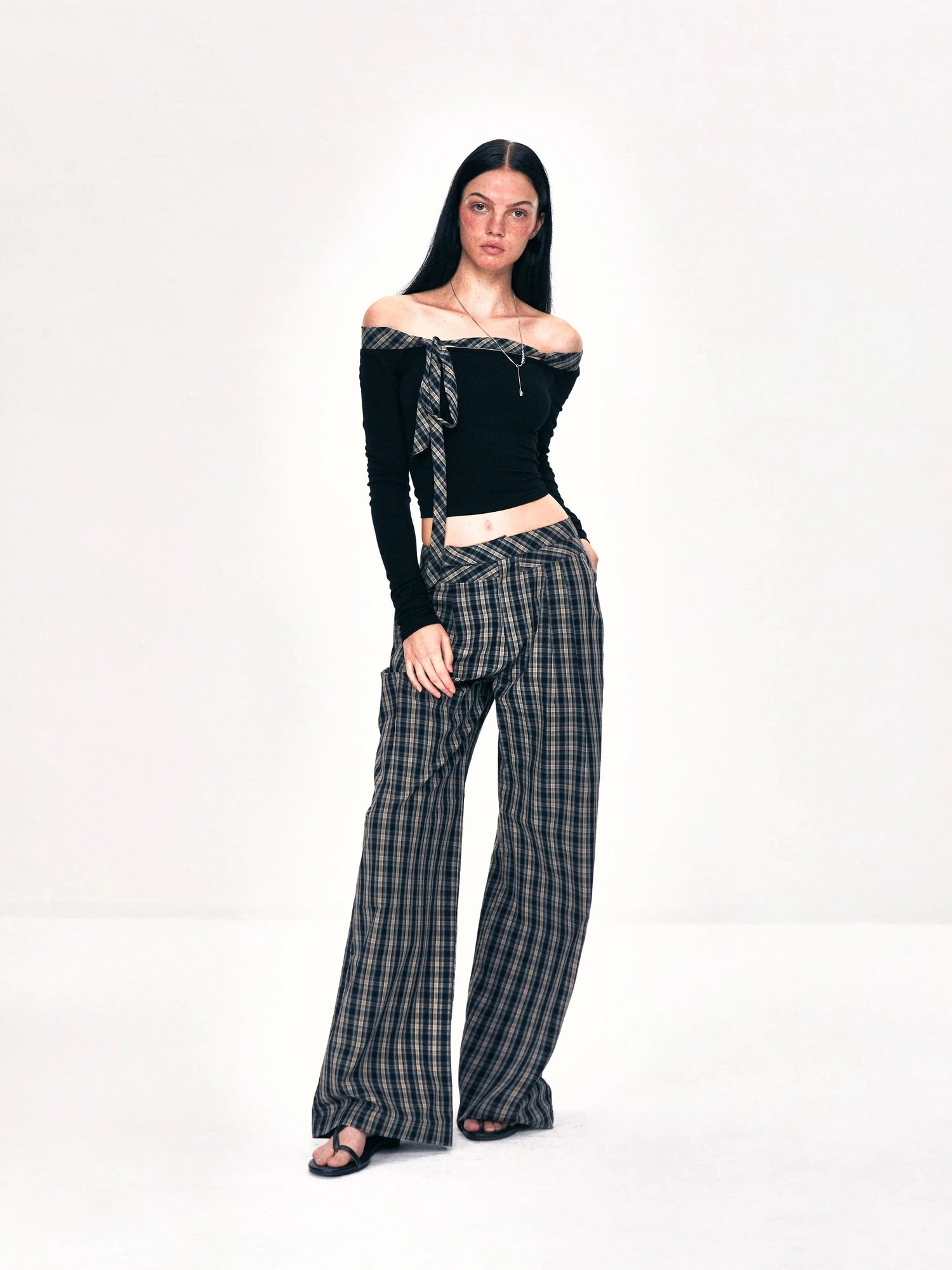 kvkv Double Layer Waistband Checkered Trousers