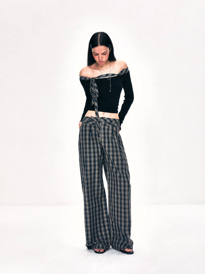 kvkv Double Layer Waistband Checkered Trousers
