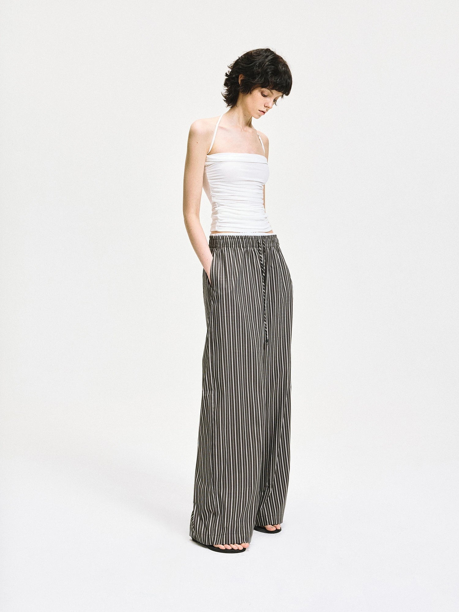 kvkv Double Waist Stripe Wide Leg Trousers