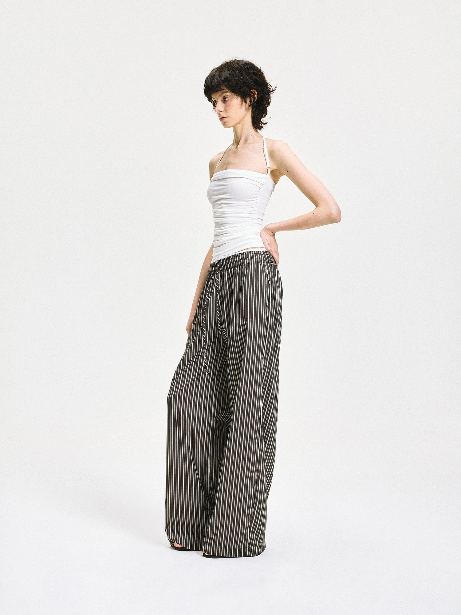 kvkv Double Waist Stripe Wide Leg Trousers