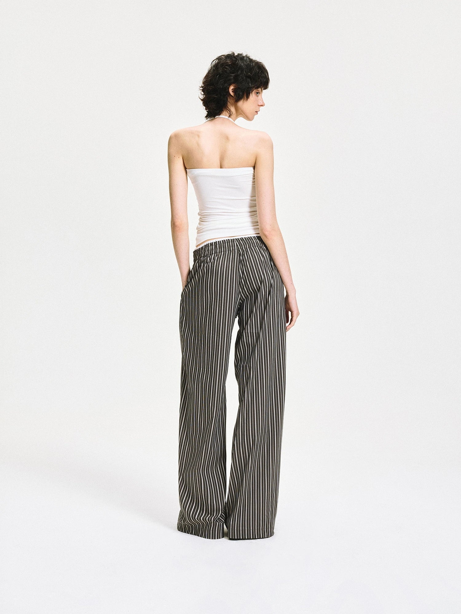 kvkv Double Waist Stripe Wide Leg Trousers
