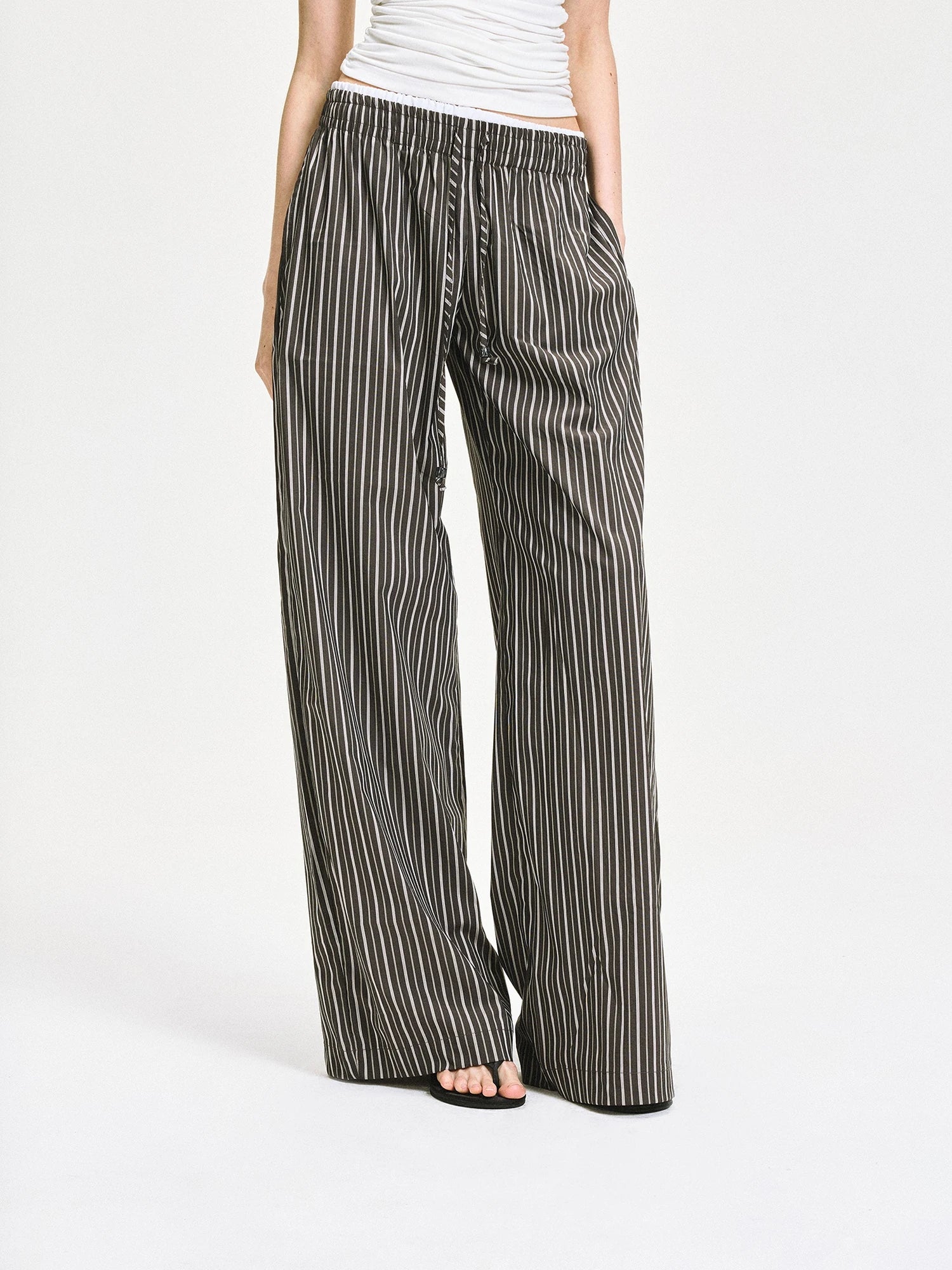 kvkv Double Waist Stripe Wide Leg Trousers