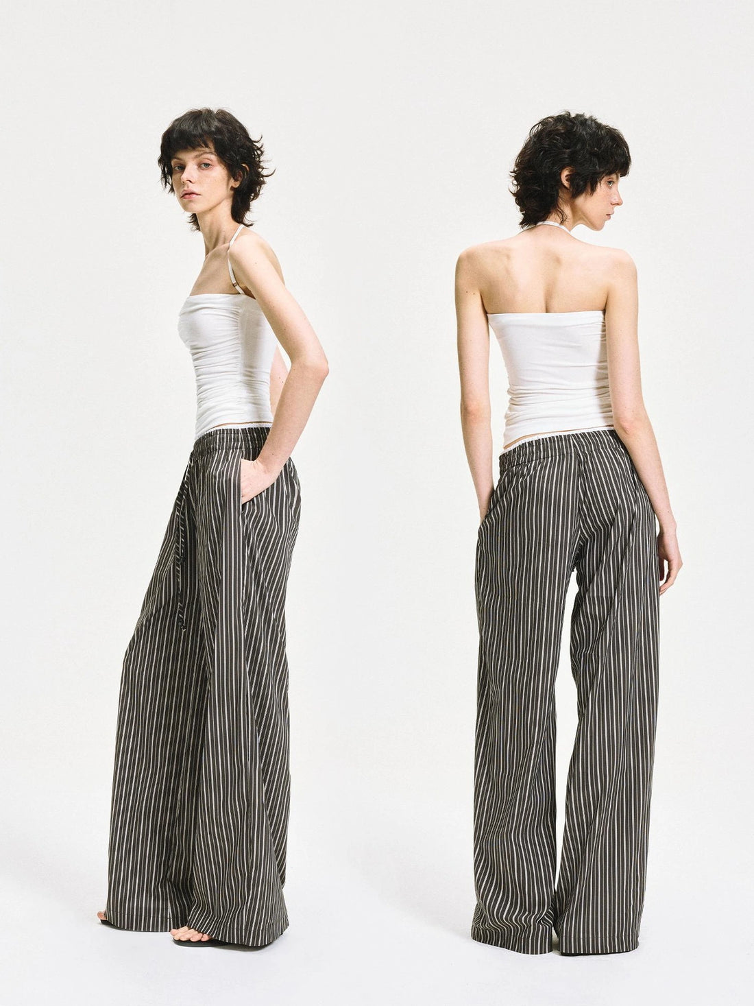 kvkv Double Waist Stripe Wide Leg Trousers