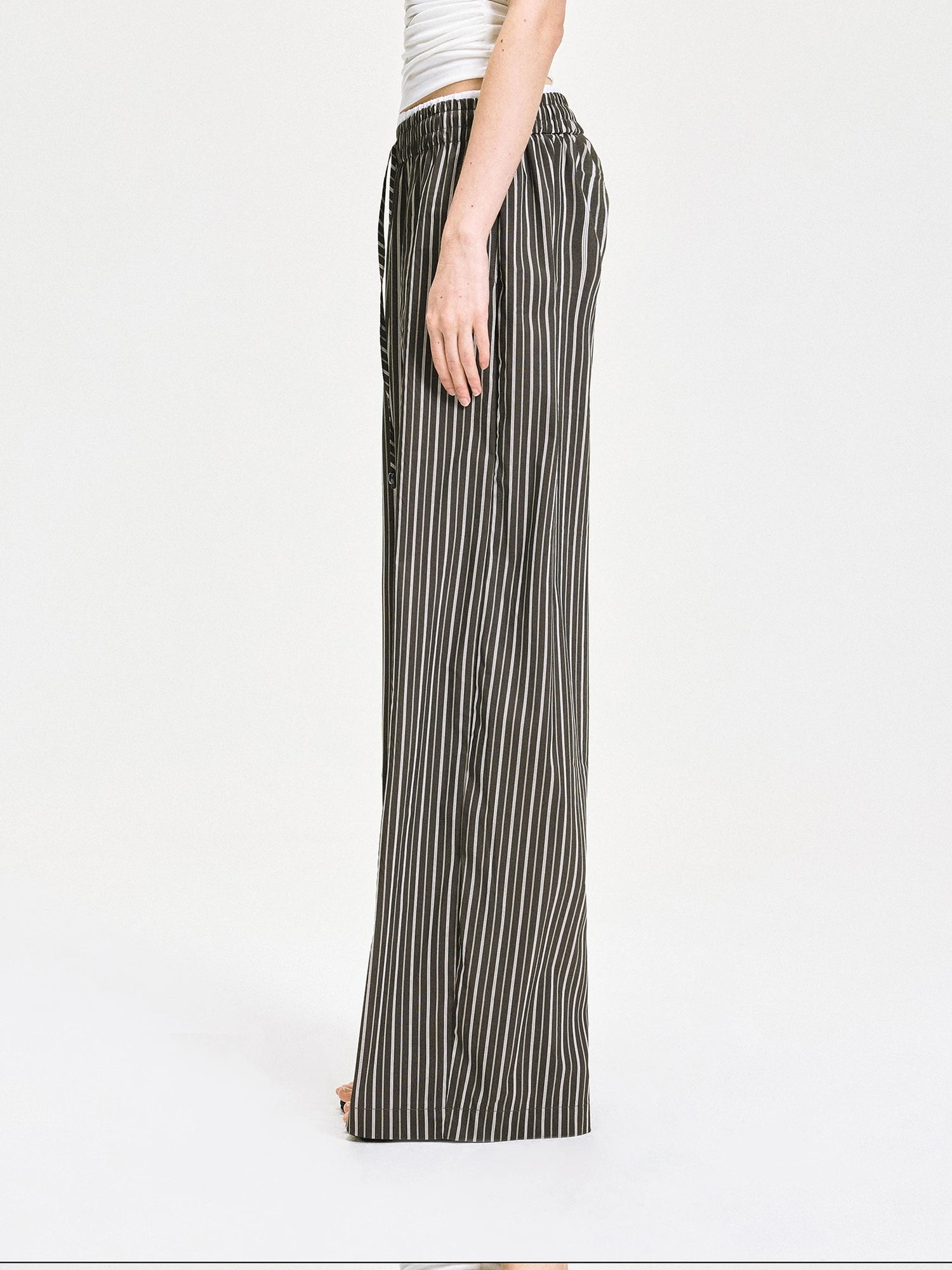 kvkv Double Waist Stripe Wide Leg Trousers