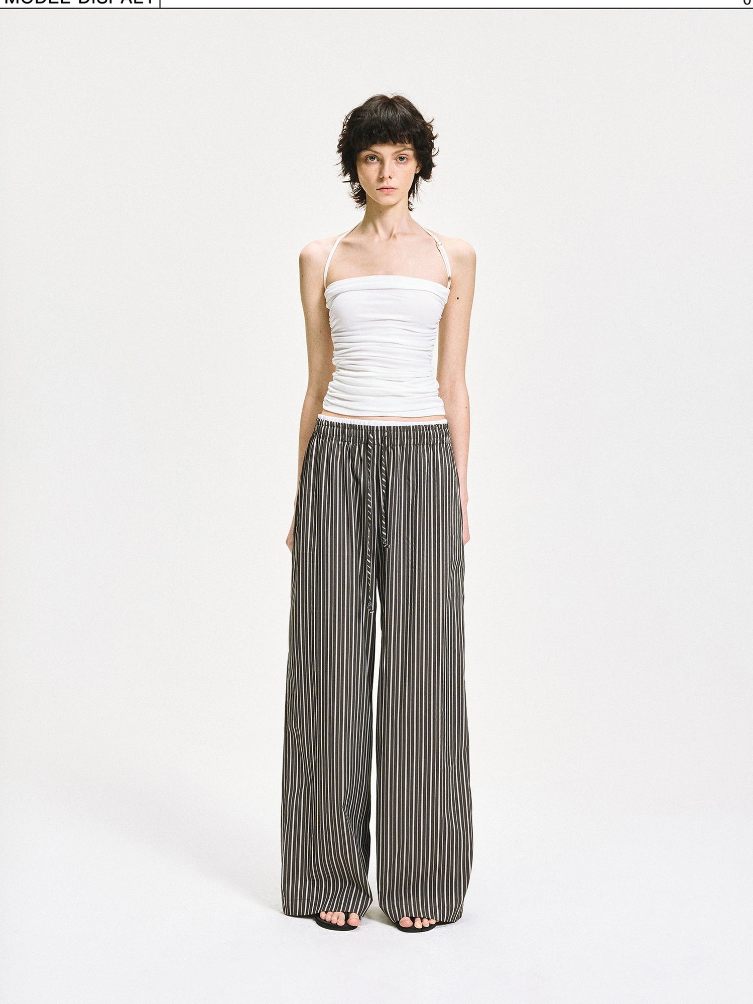 kvkv Double Waist Stripe Wide Leg Trousers