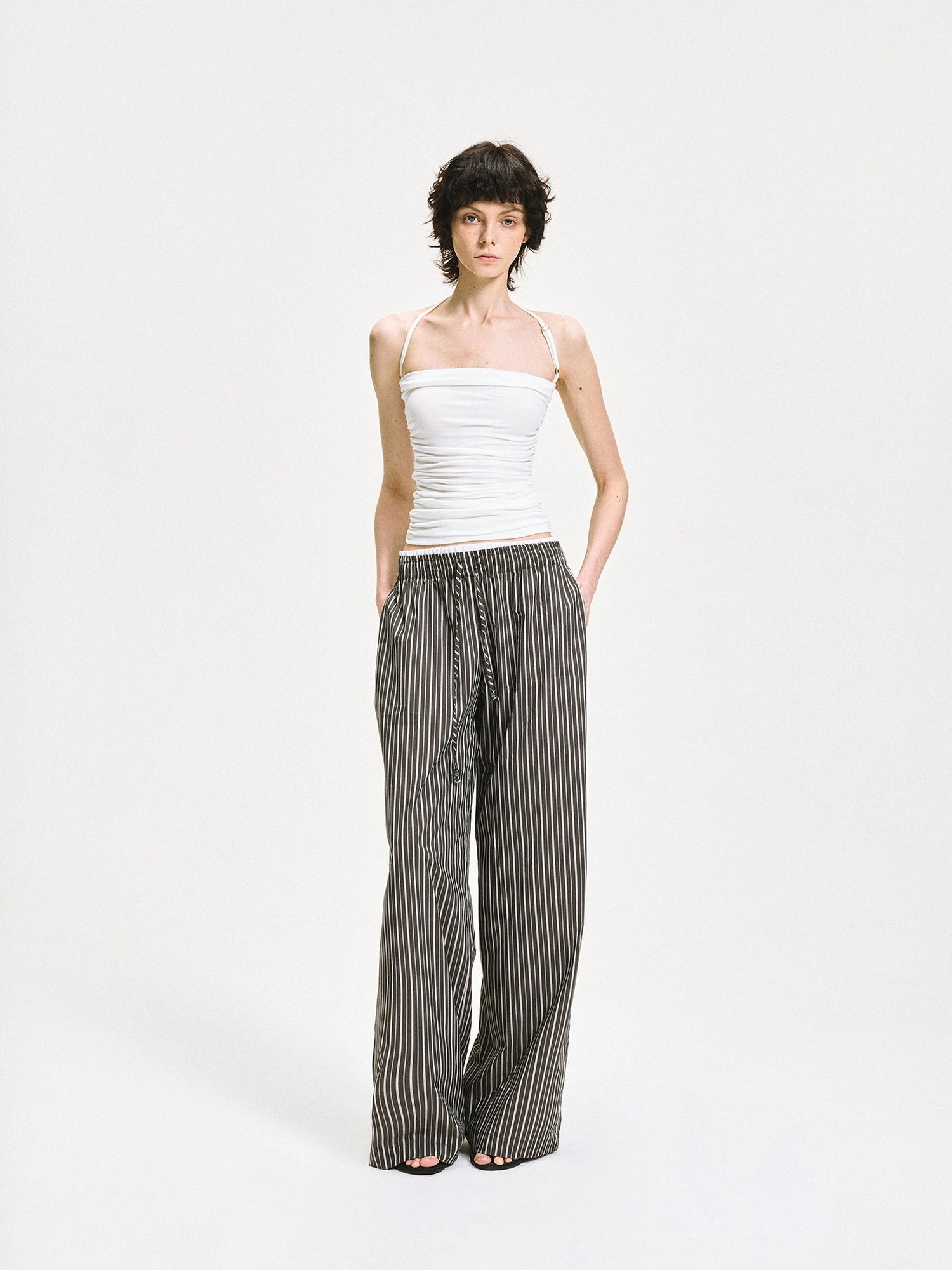 kvkv Double Waist Stripe Wide Leg Trousers