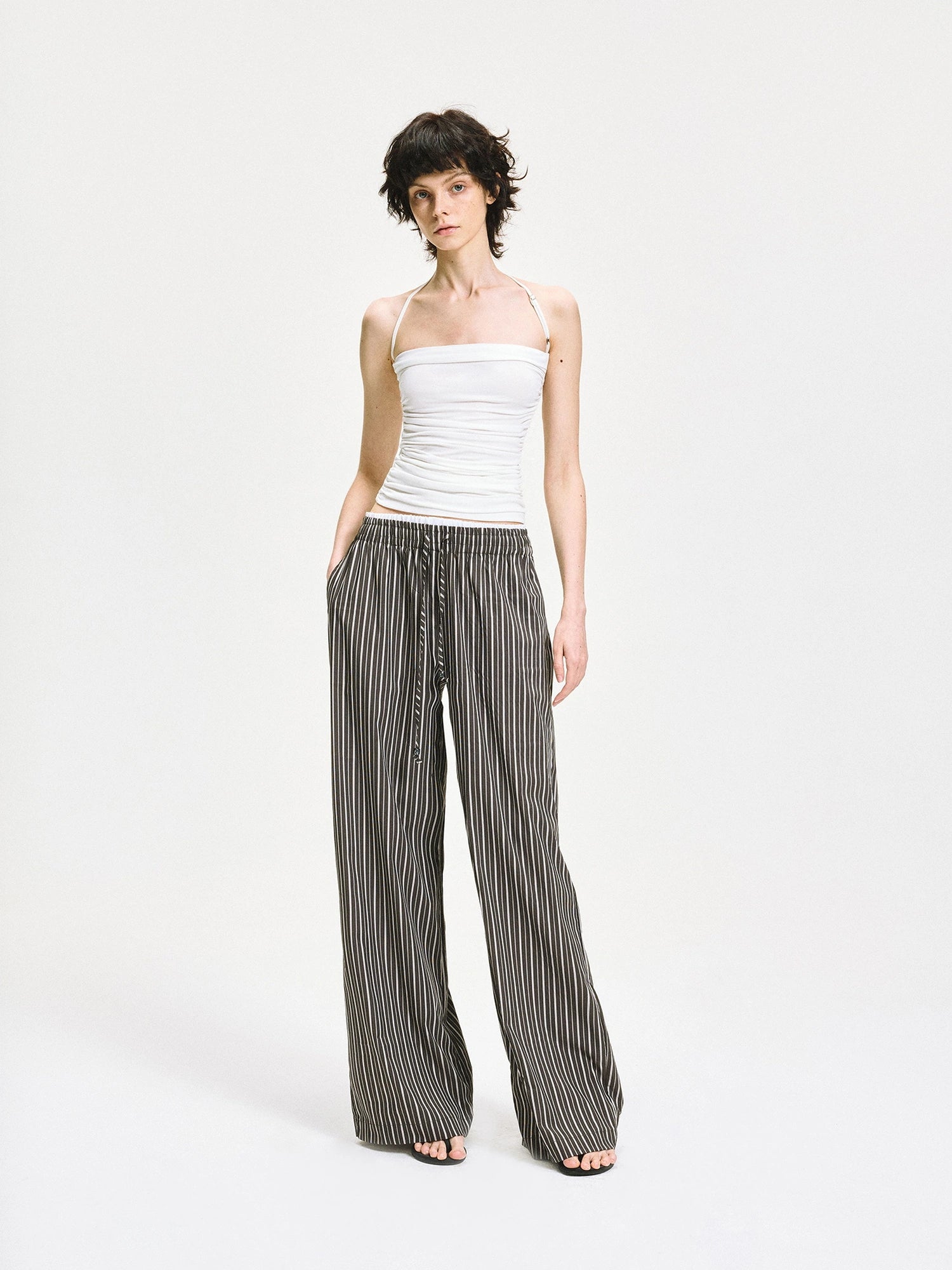 kvkv Double Waist Stripe Wide Leg Trousers