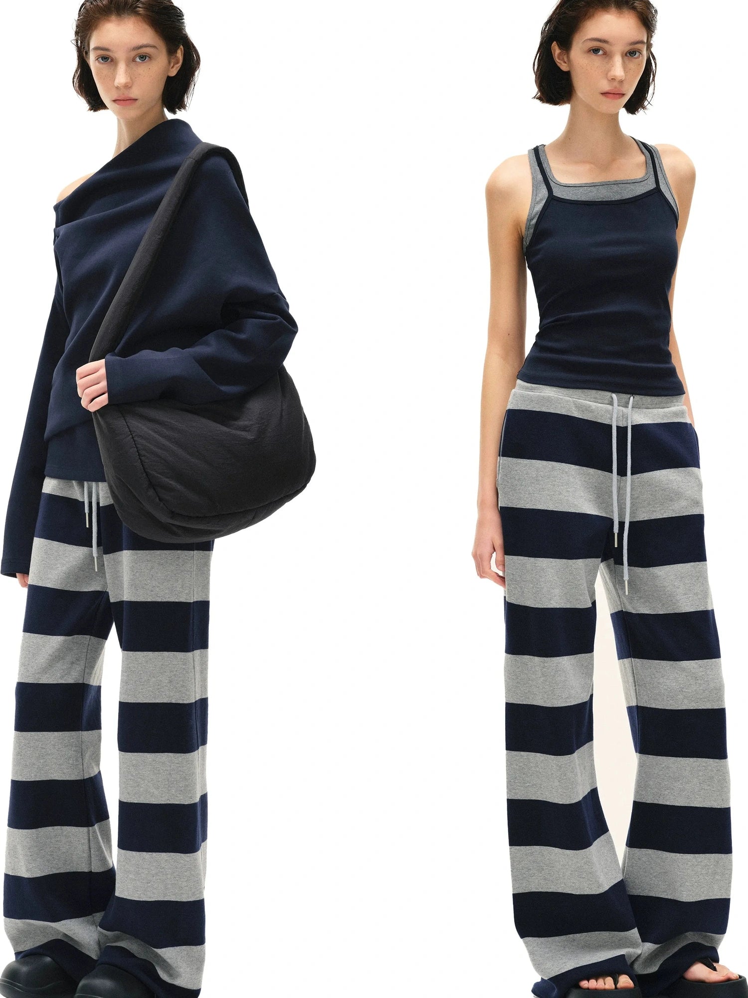 kvkv Double Waistband Striped Drawstring Joggers