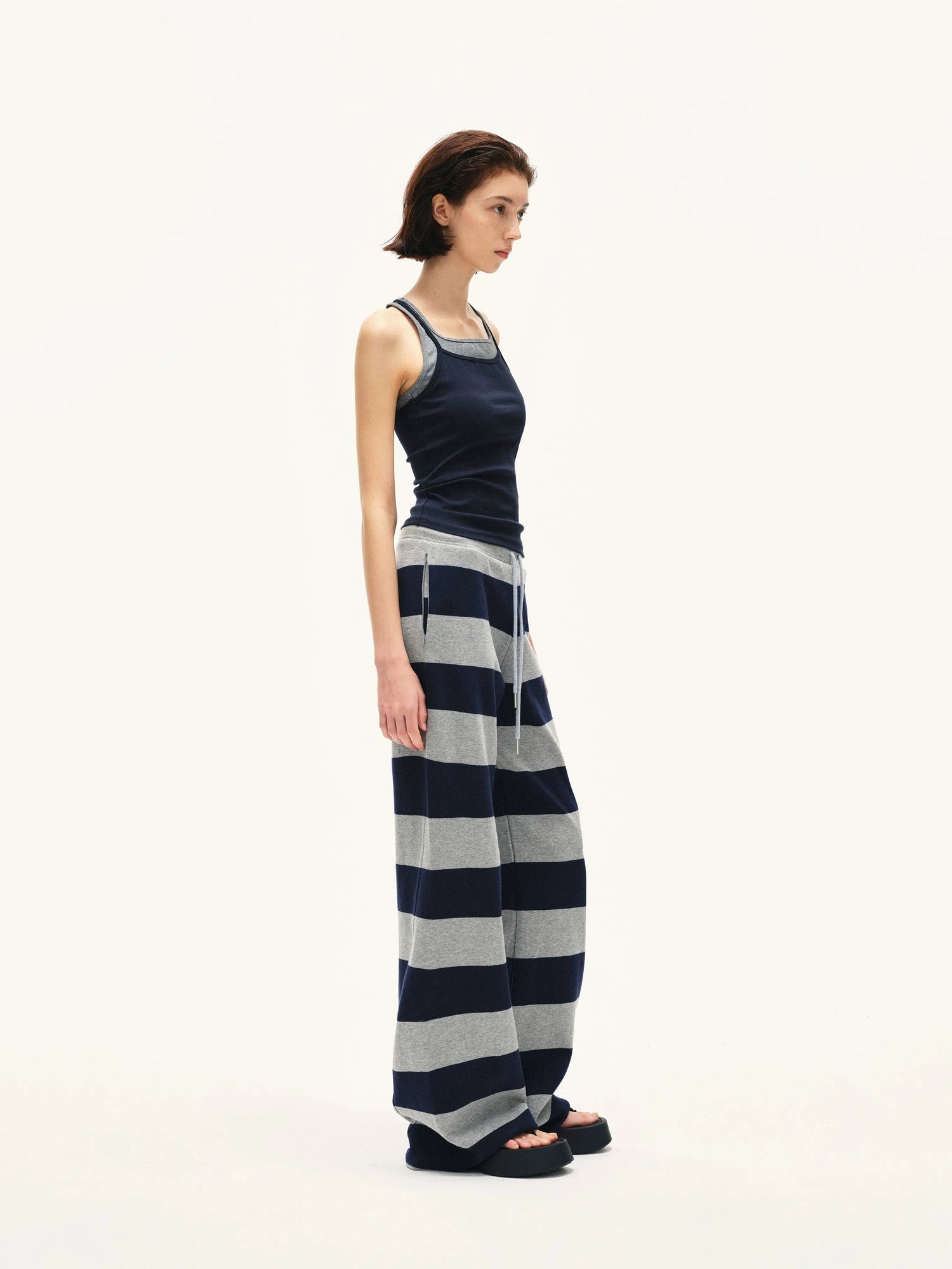 kvkv Double Waistband Striped Drawstring Joggers