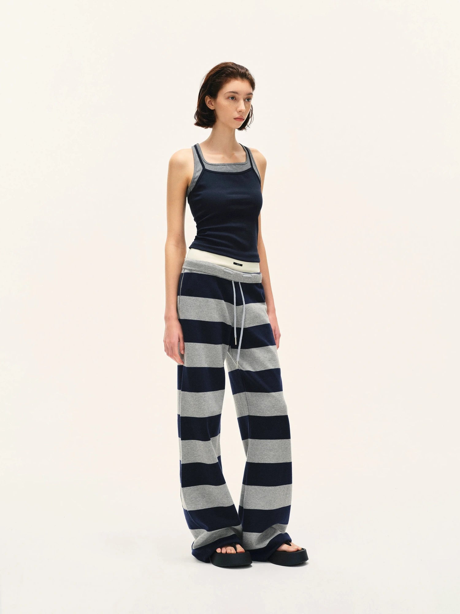 kvkv Double Waistband Striped Drawstring Joggers