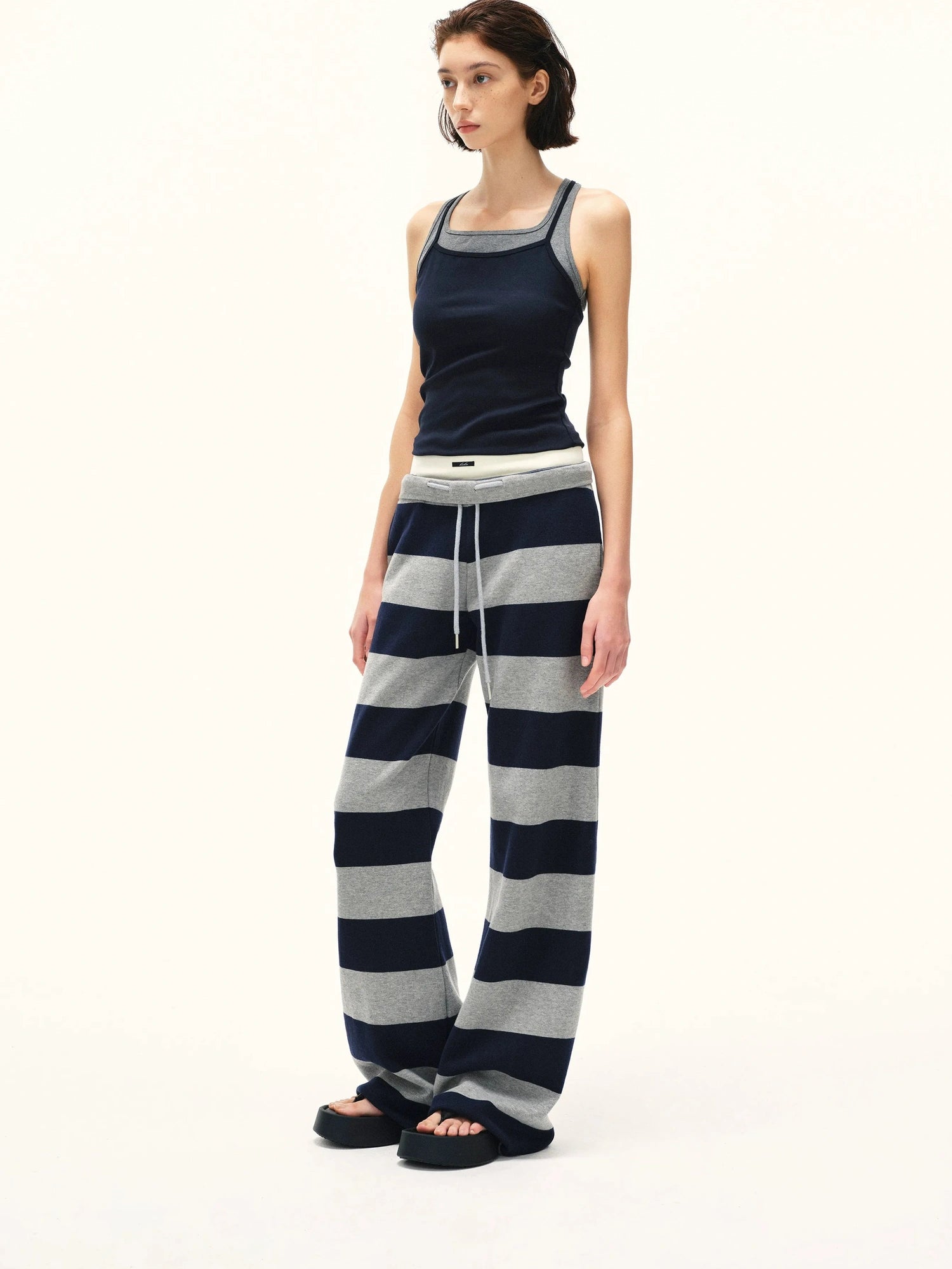 kvkv Double Waistband Striped Drawstring Joggers