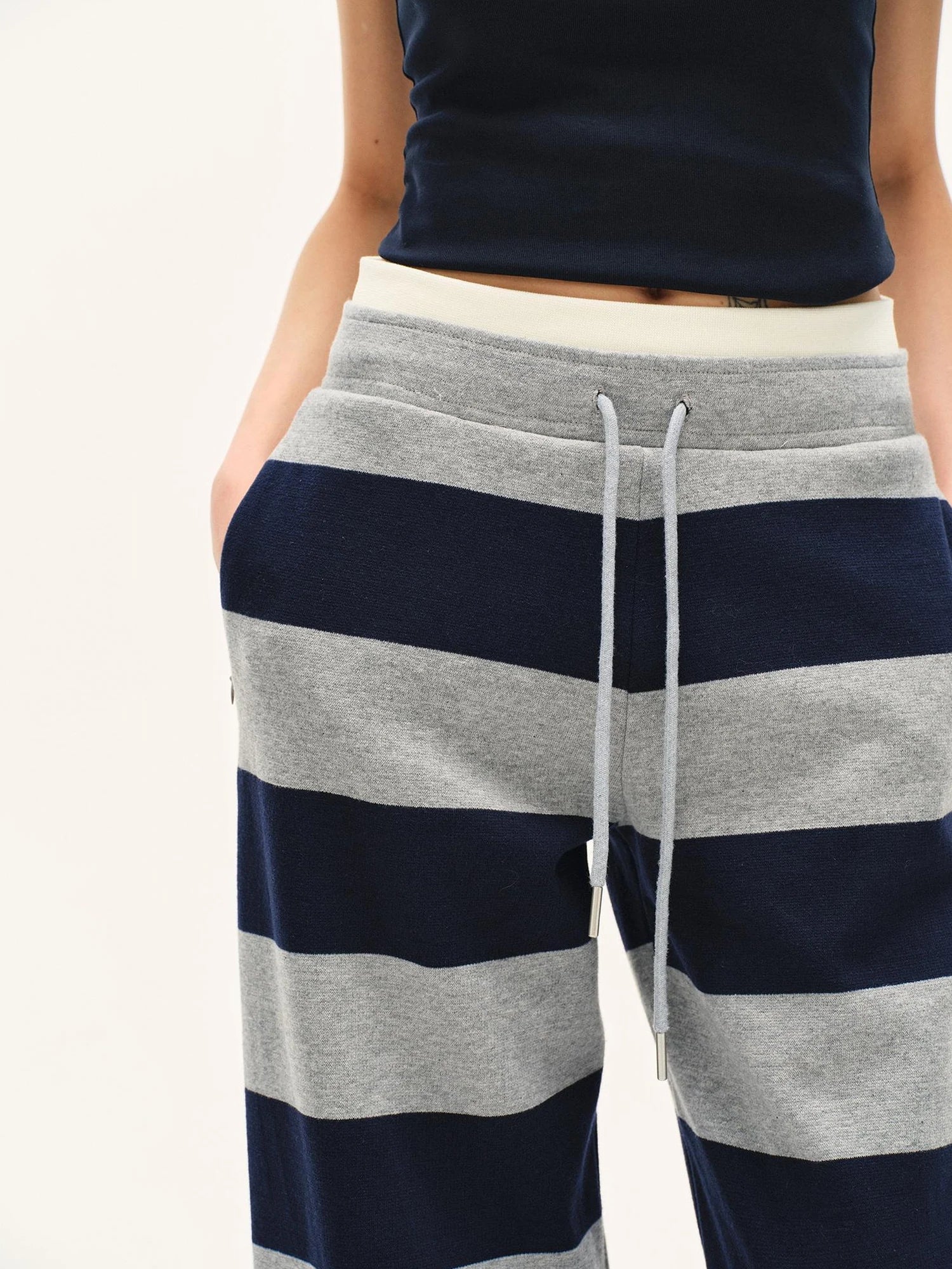 kvkv Double Waistband Striped Drawstring Joggers