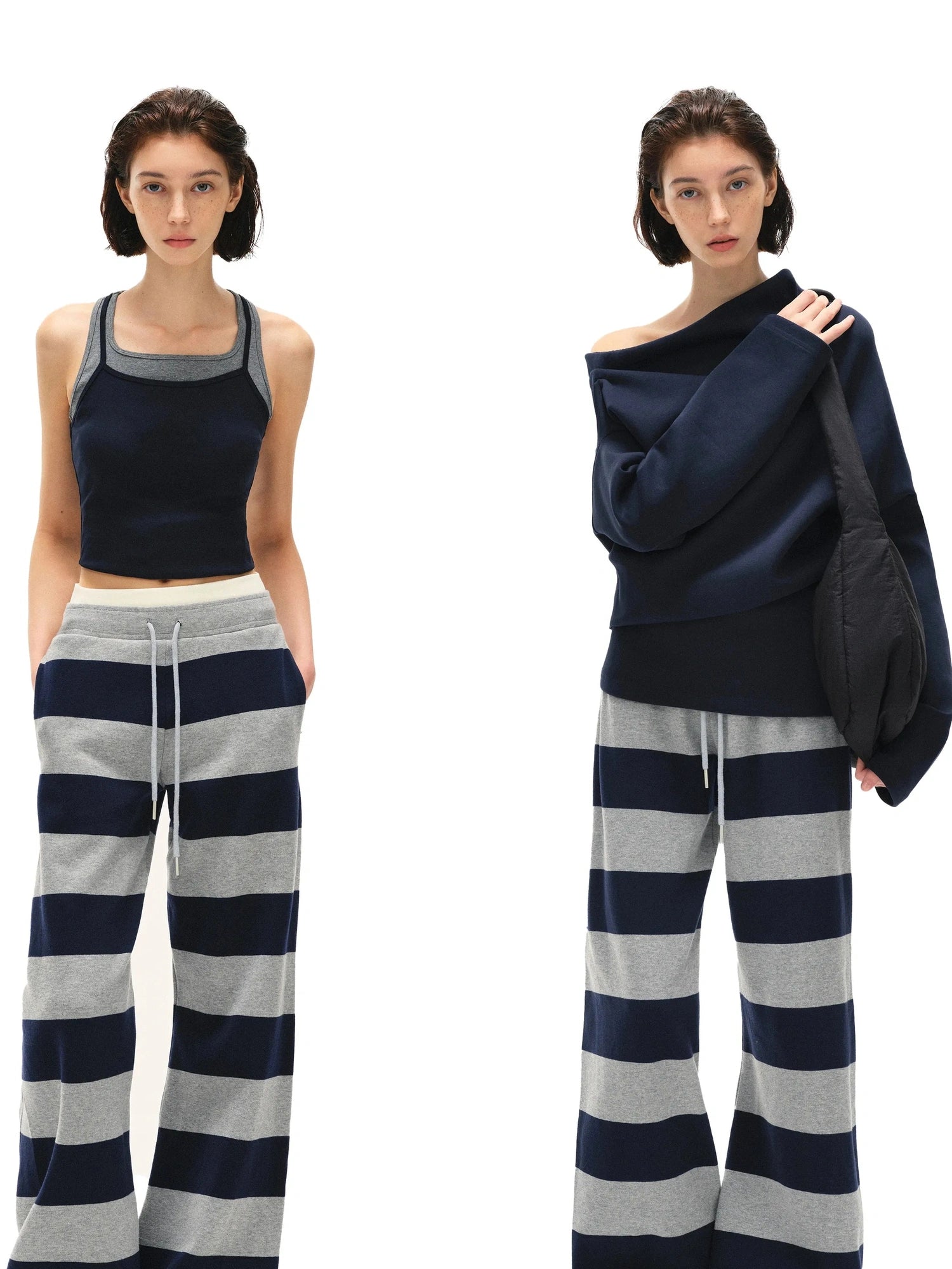 kvkv Double Waistband Striped Drawstring Joggers