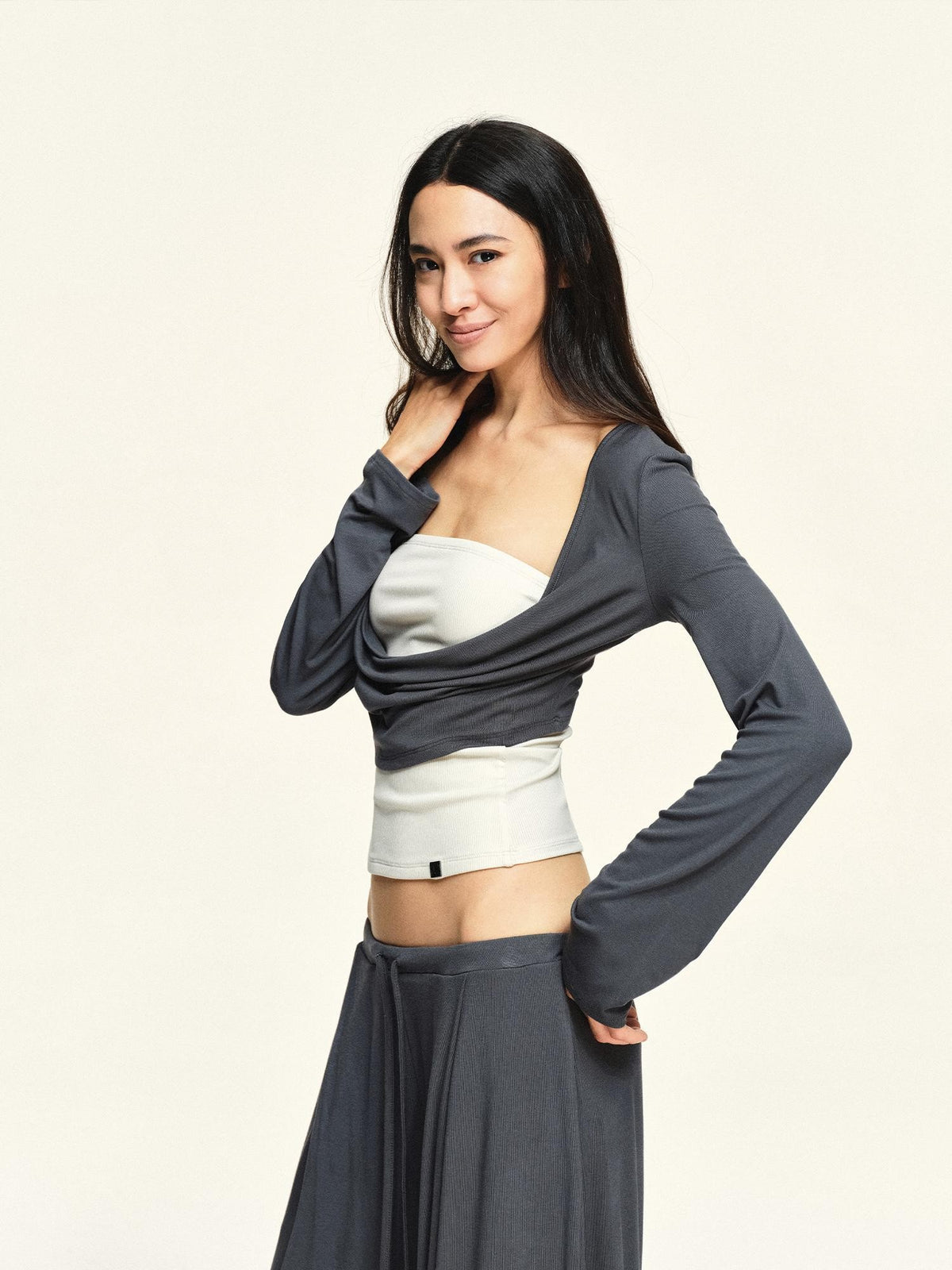 kvkv Draped Neck Long Sleeve Lyocell Women&