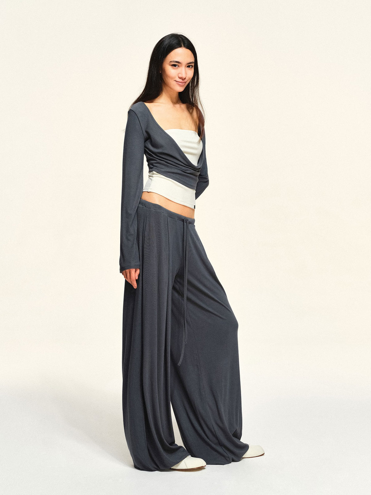 kvkv Draped Neck Long Sleeve Lyocell Women&