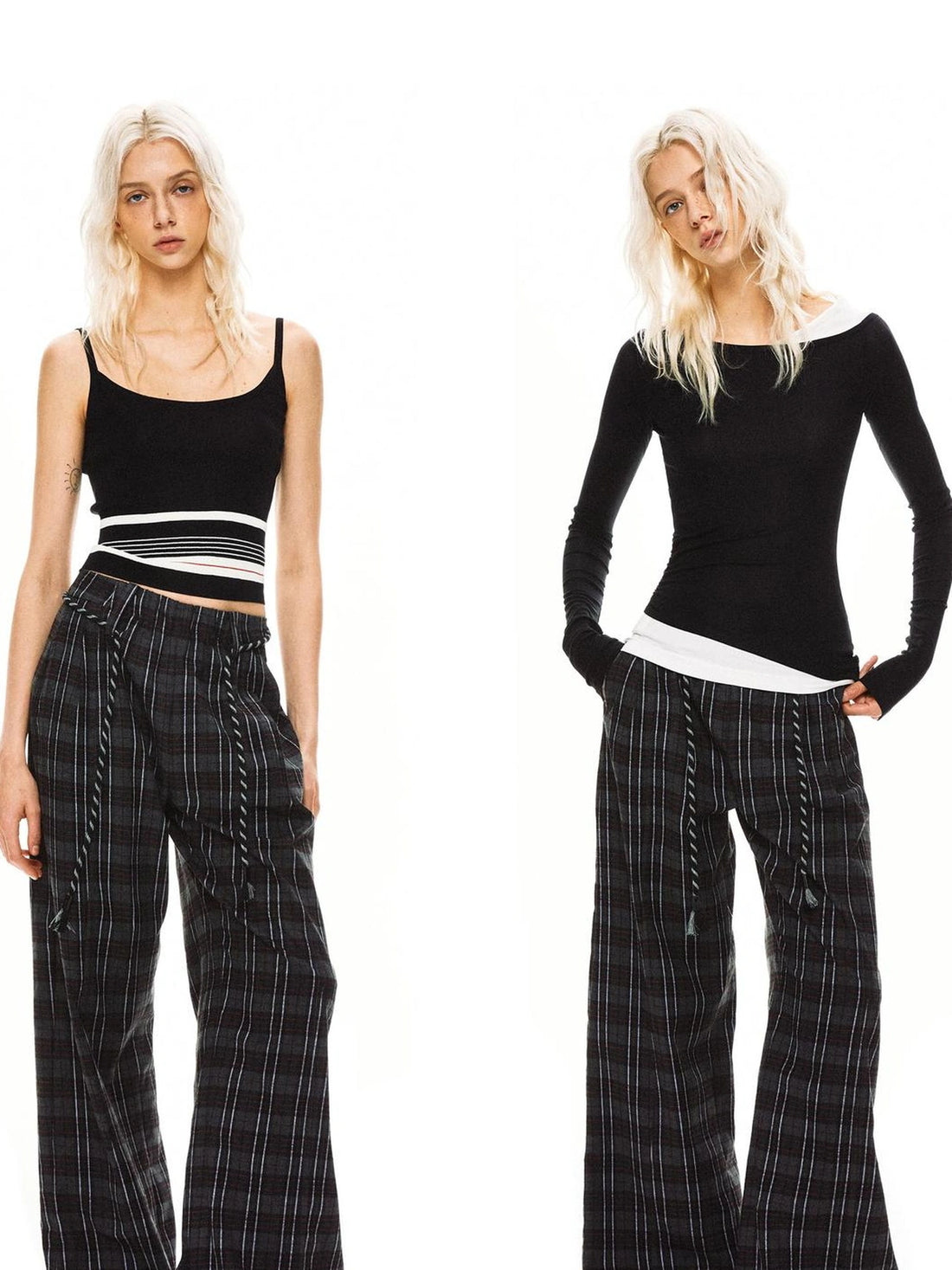 kvkv Drawstring Black Red Plaid Pants