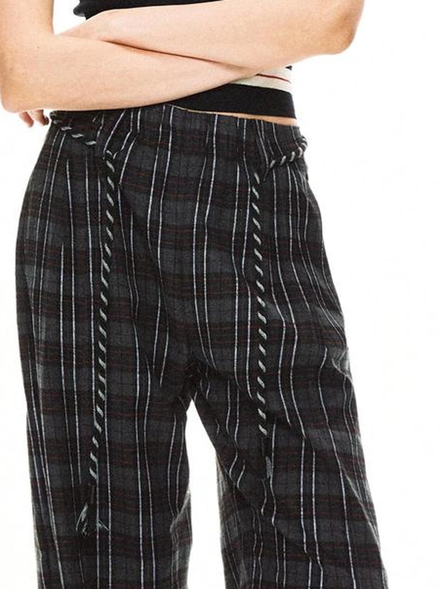 kvkv Drawstring Black Red Plaid Pants