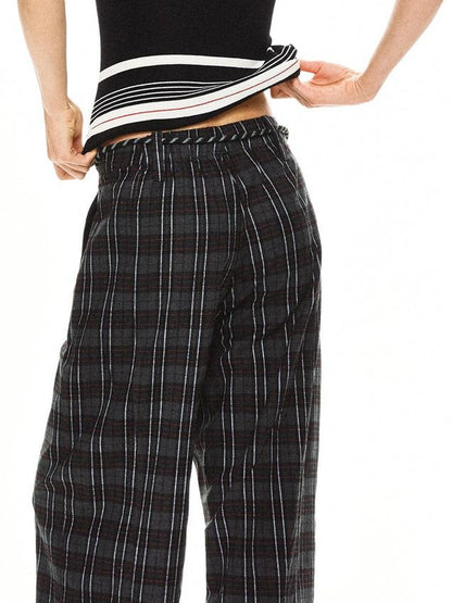 kvkv Drawstring Black Red Plaid Pants