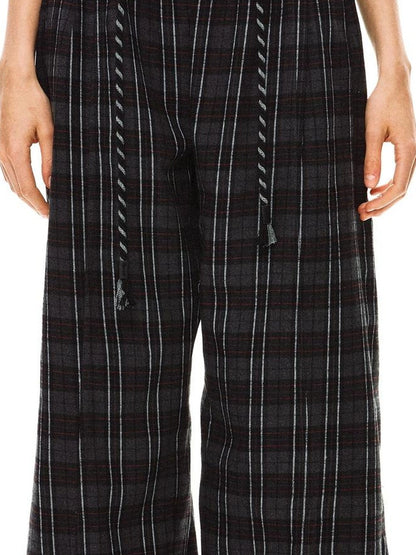 kvkv Drawstring Black Red Plaid Pants