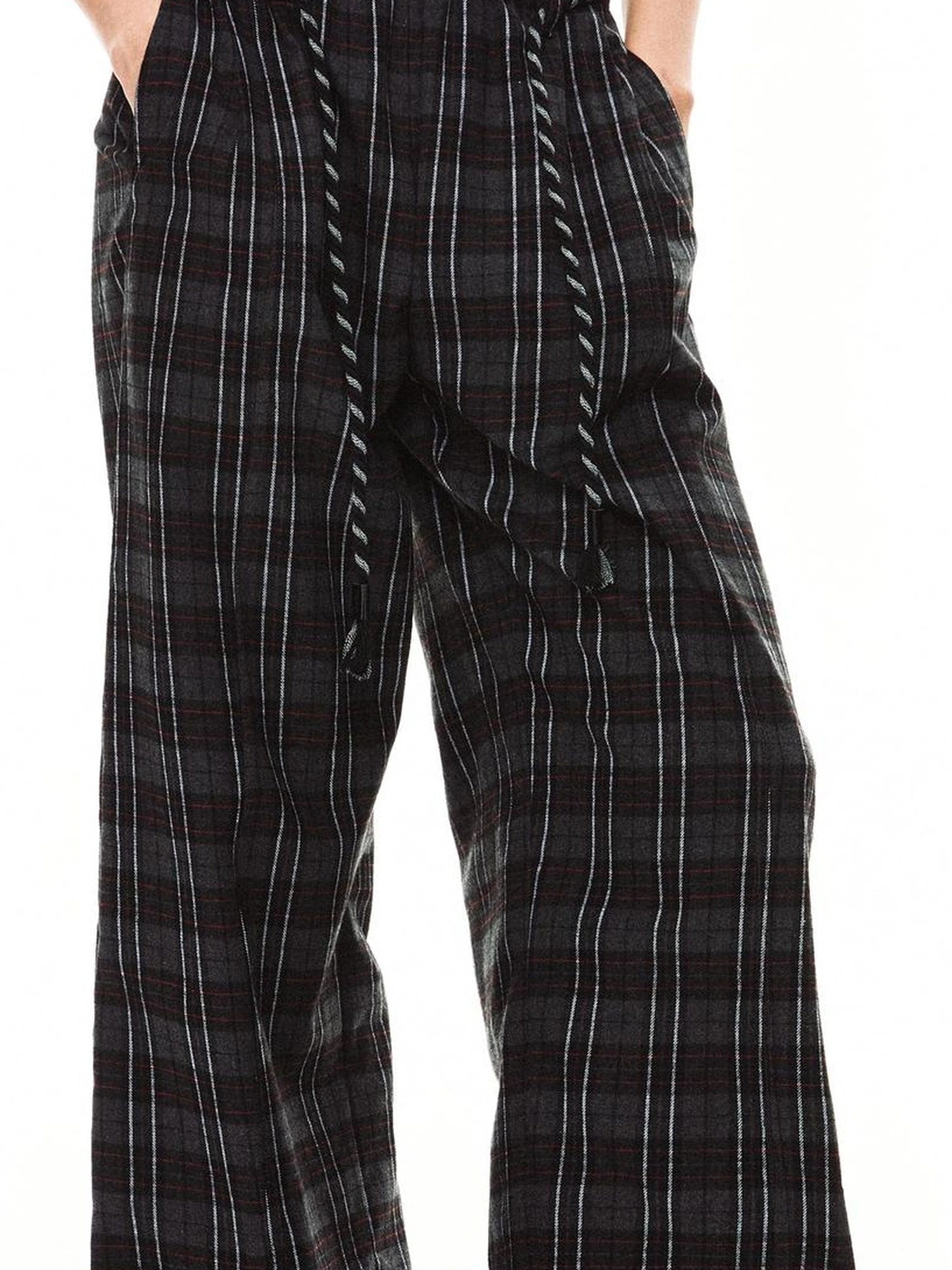 kvkv Drawstring Black Red Plaid Pants