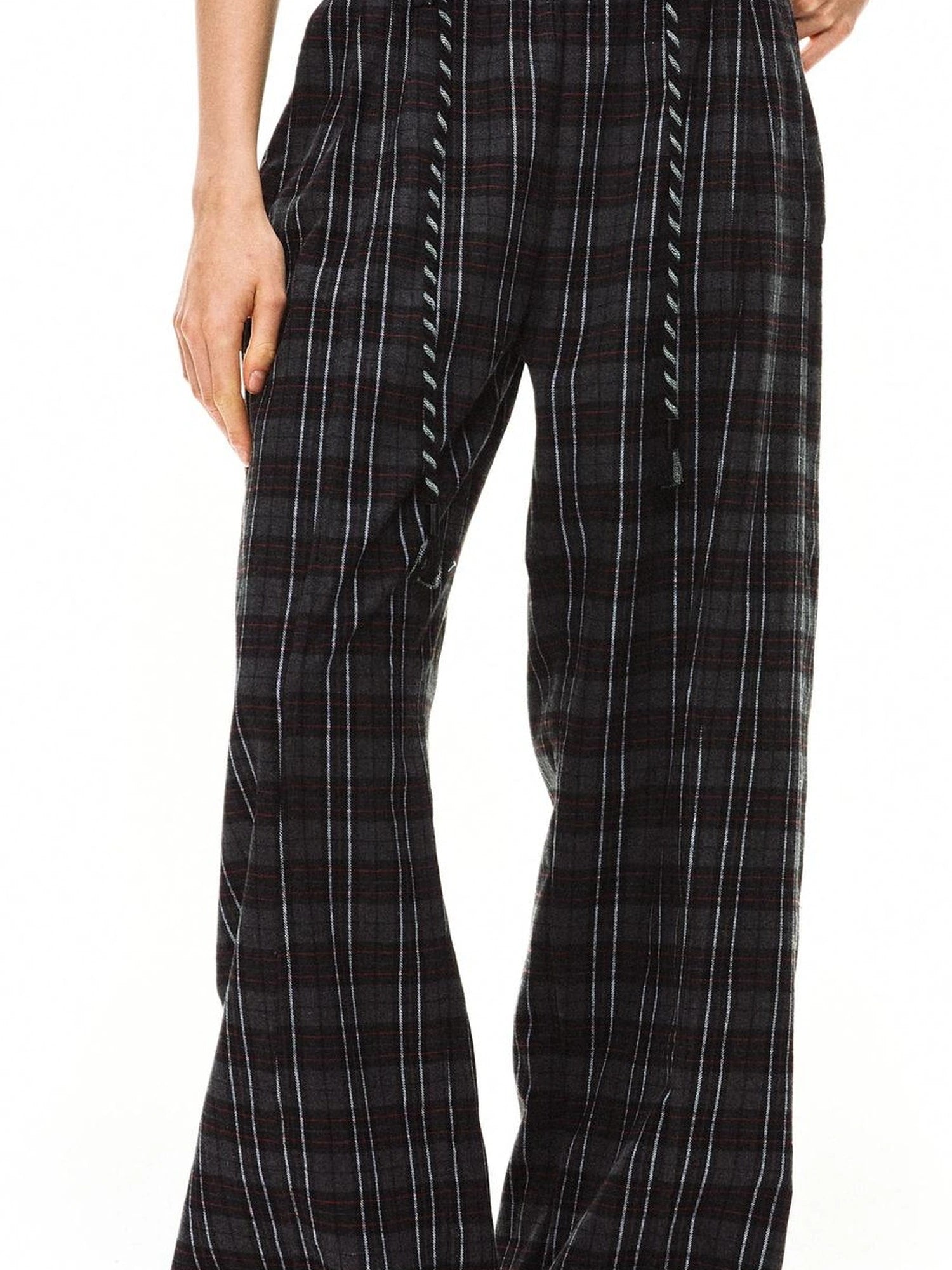 kvkv Drawstring Black Red Plaid Pants