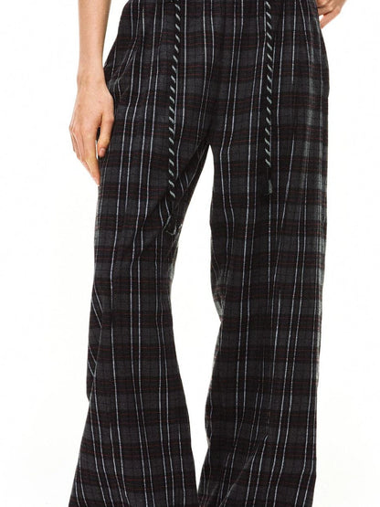 kvkv Drawstring Black Red Plaid Pants