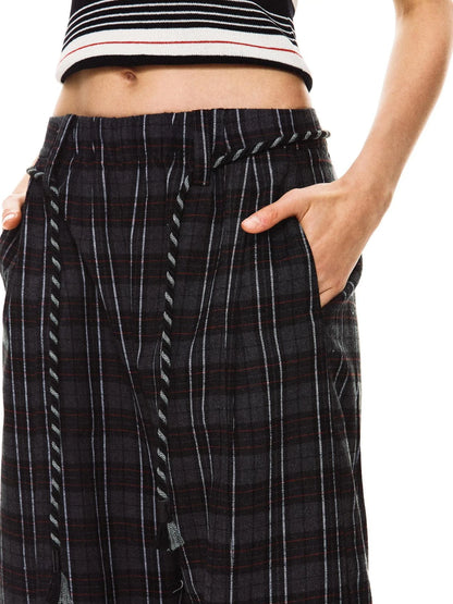 kvkv Drawstring Black Red Plaid Pants