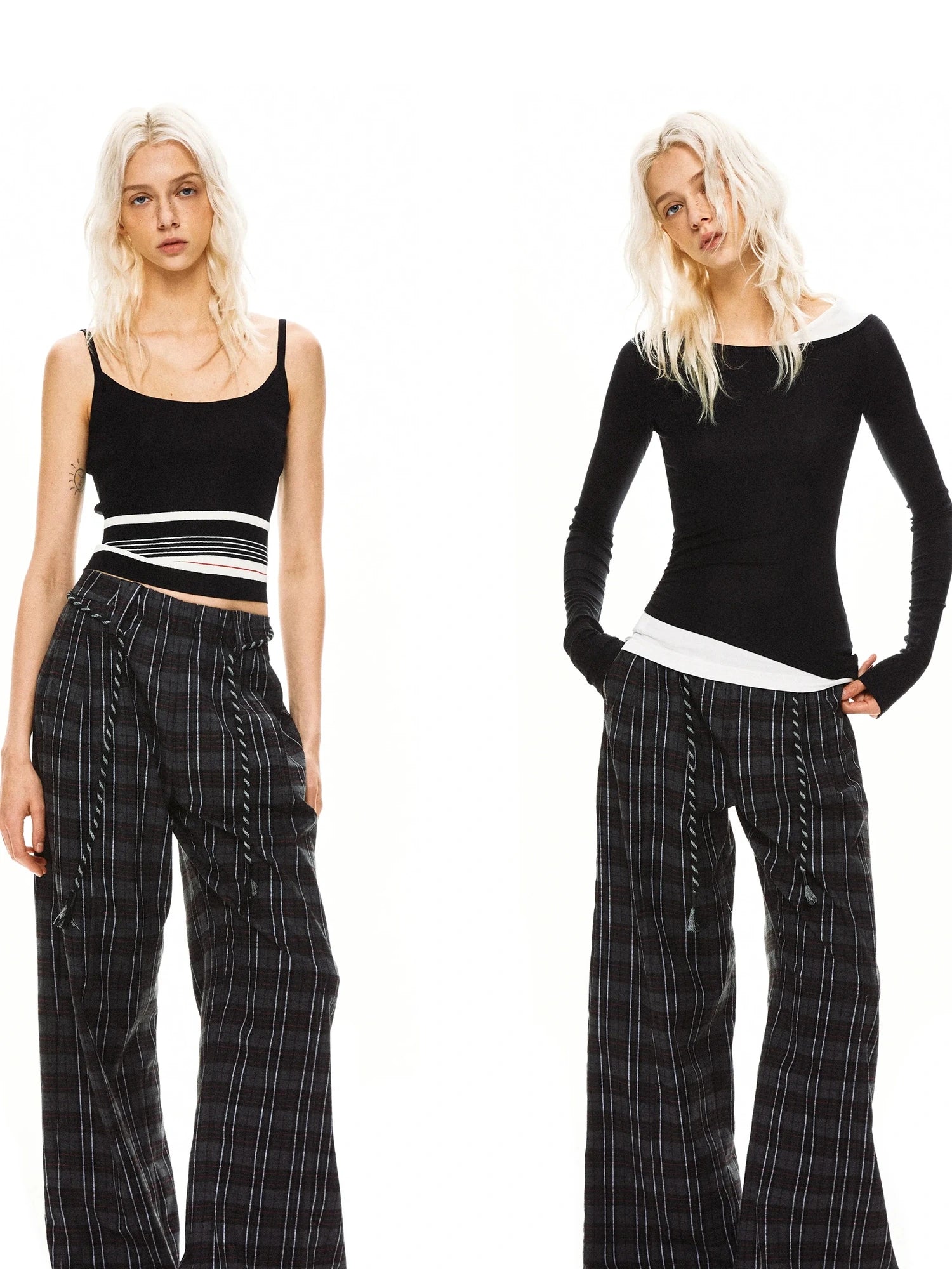 kvkv Drawstring Black Red Plaid Pants