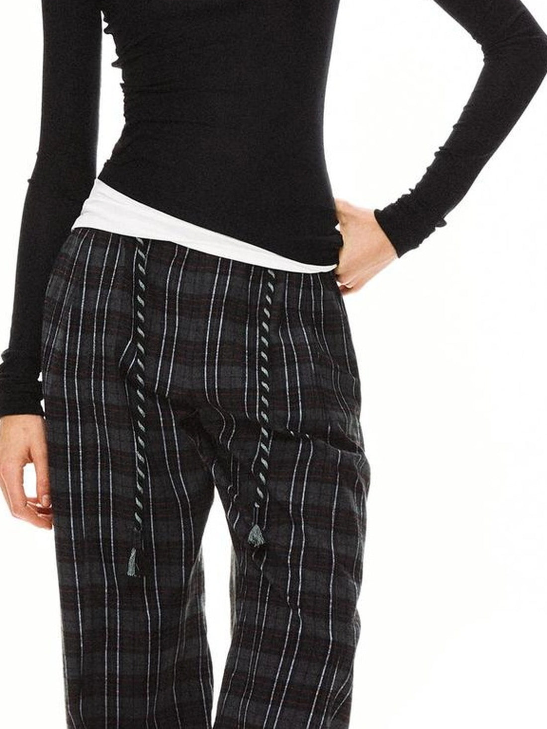kvkv Drawstring Black Red Plaid Pants