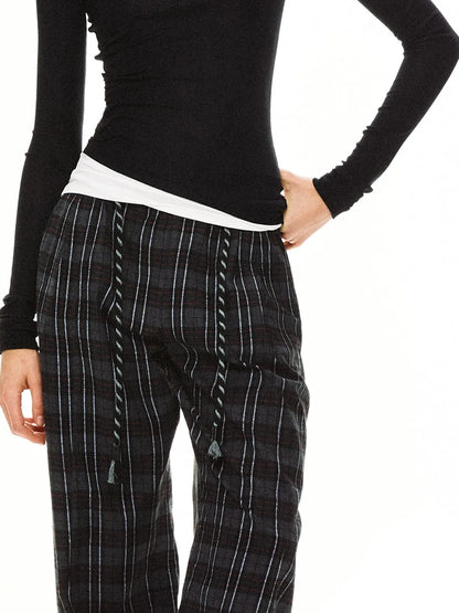 kvkv Drawstring Black Red Plaid Pants