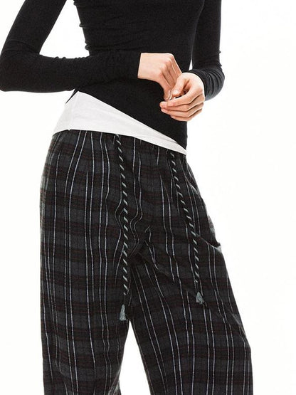 kvkv Drawstring Black Red Plaid Pants