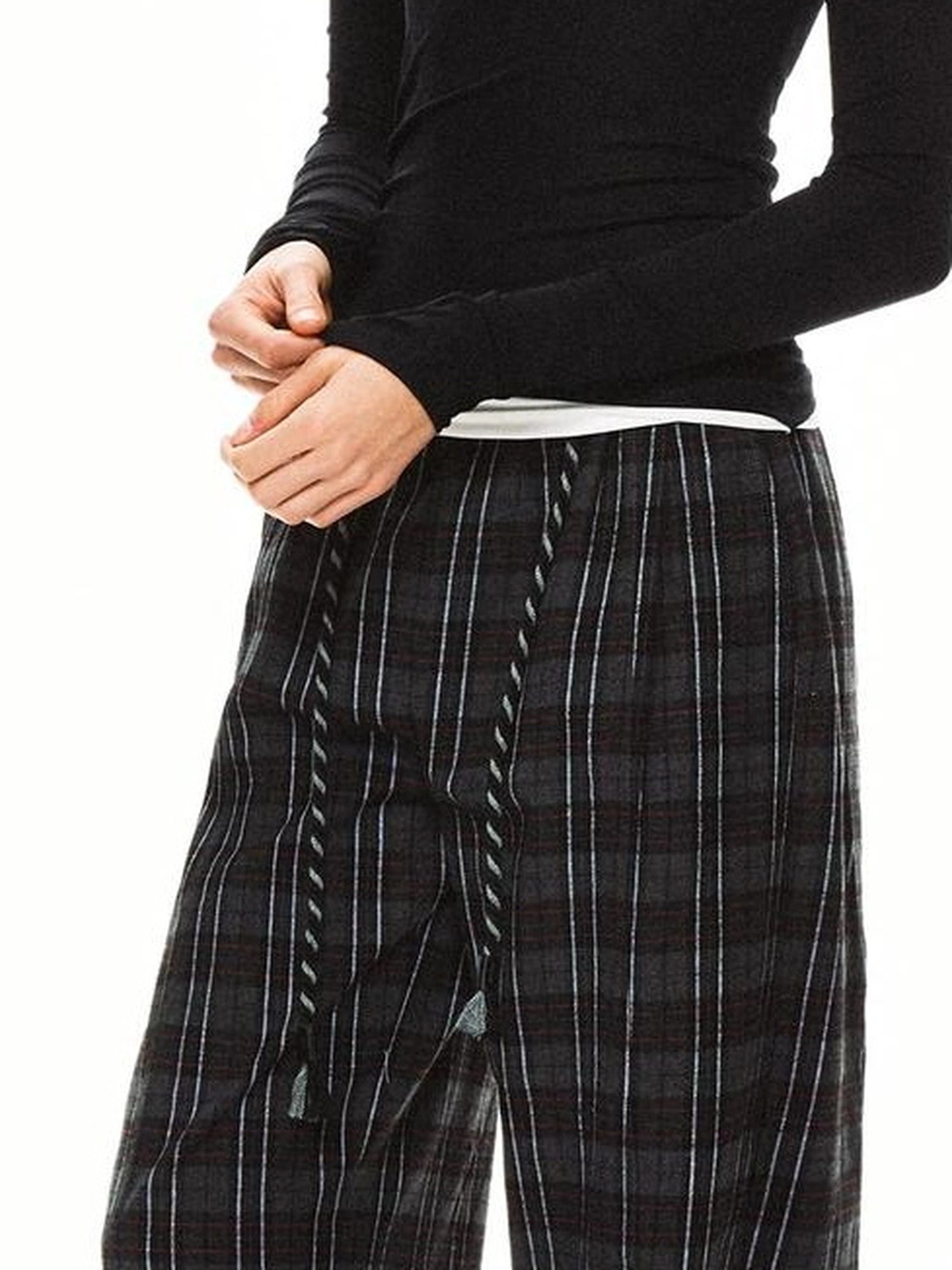 kvkv Drawstring Black Red Plaid Pants