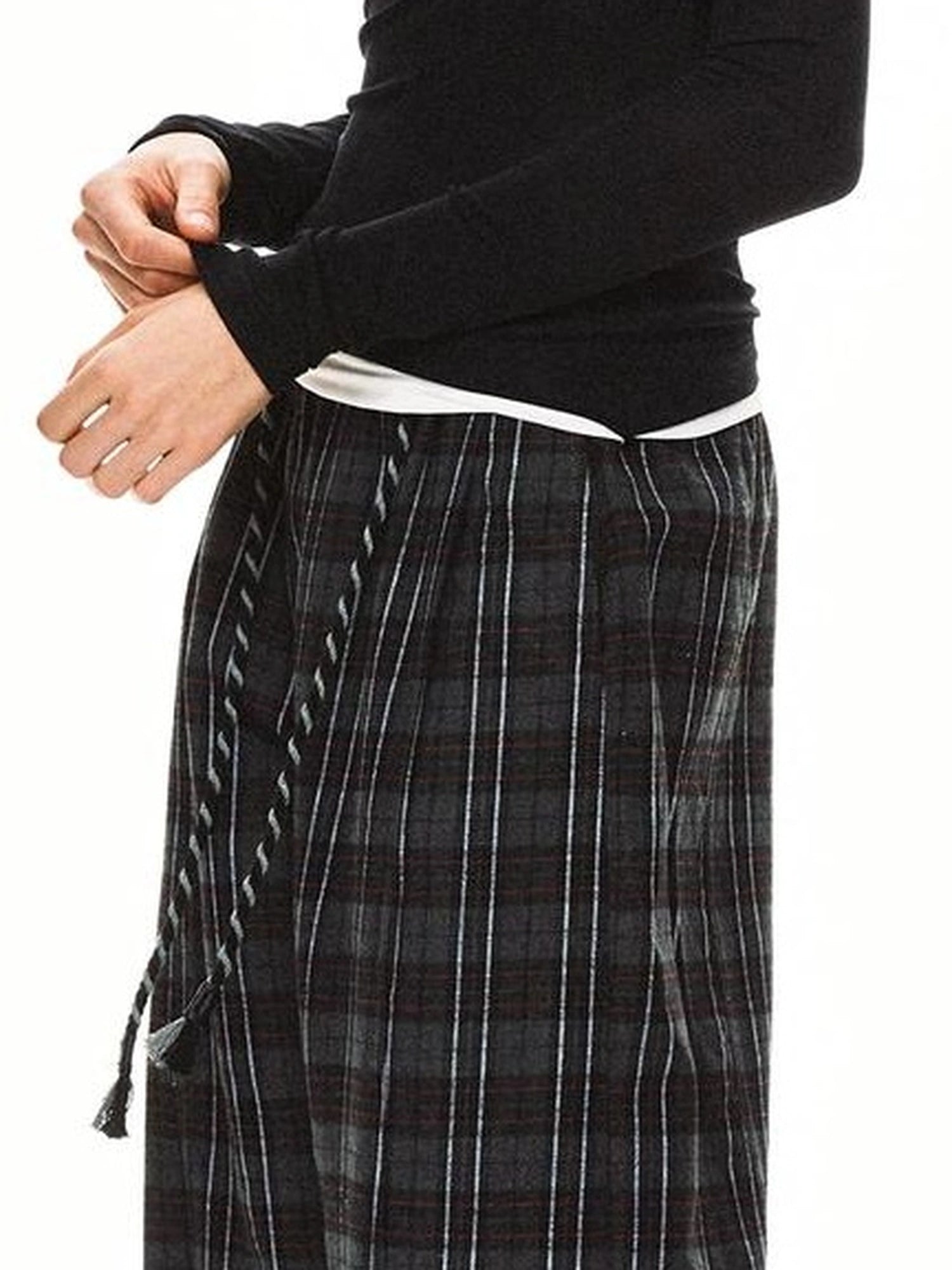 kvkv Drawstring Black Red Plaid Pants