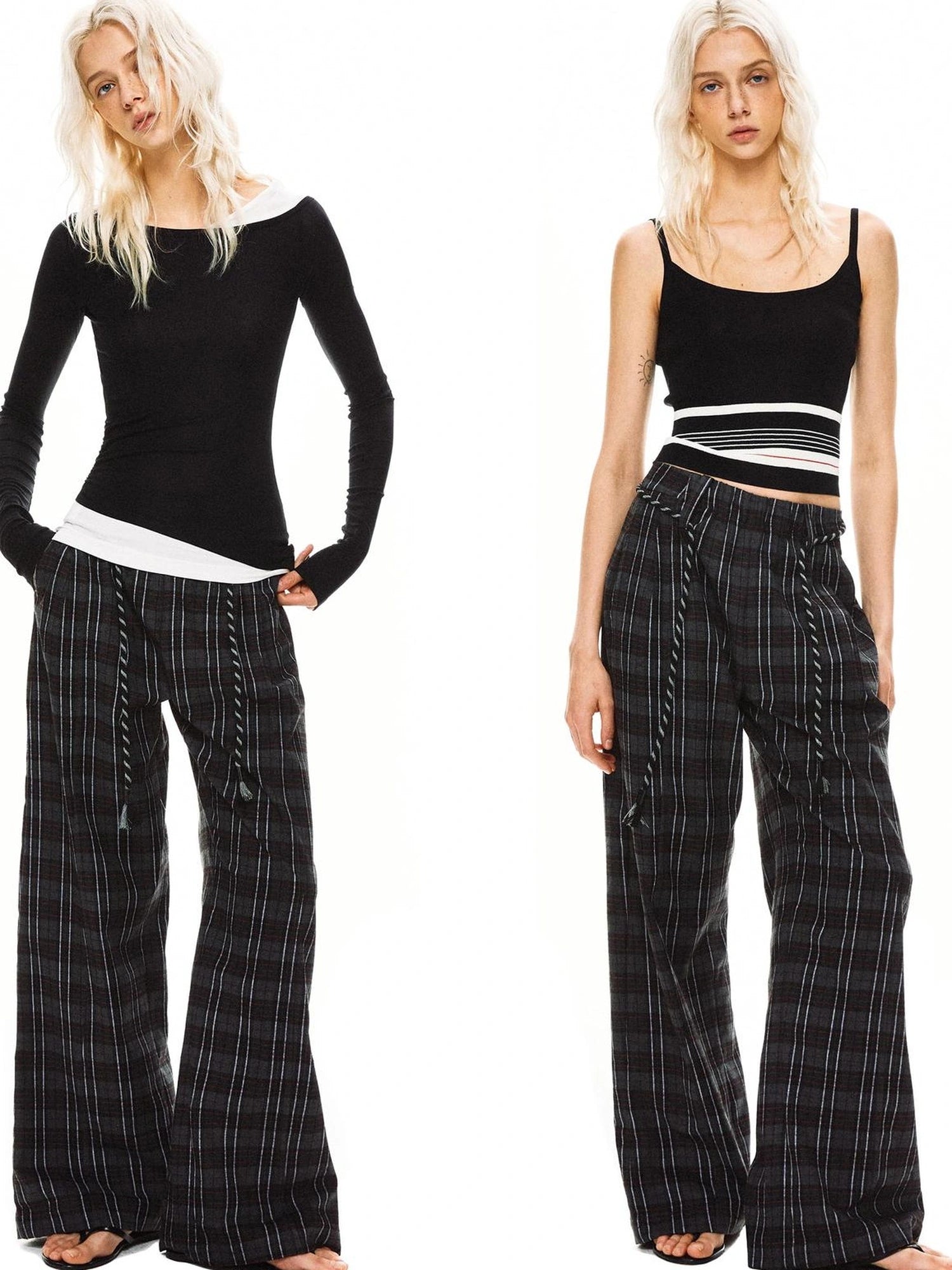 kvkv Drawstring Black Red Plaid Pants