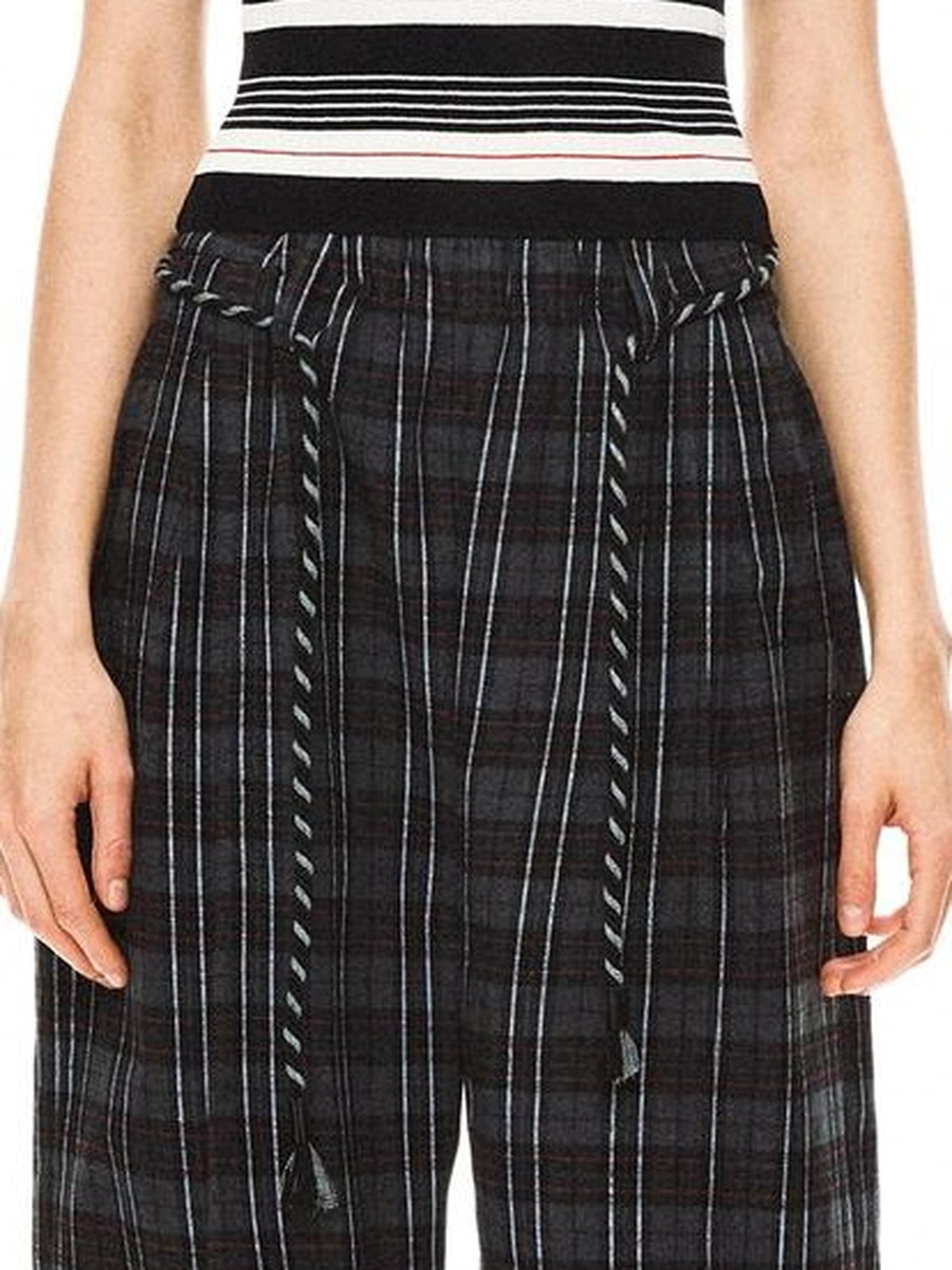 kvkv Drawstring Black Red Plaid Pants