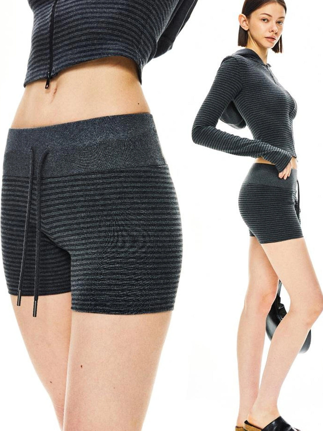 kvkv Elastic Drawstring Waistband Striped Fitness Shorts