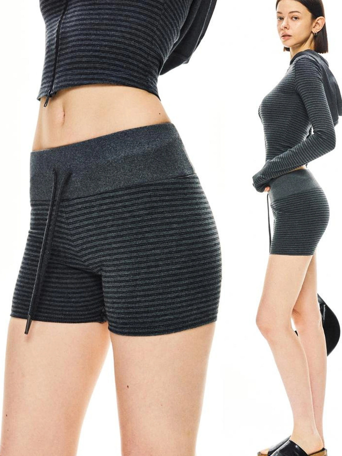 kvkv Elastic Drawstring Waistband Striped Fitness Shorts